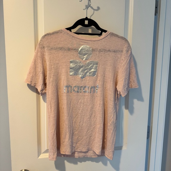 ISABEL MARANT ÉTOILE Metallic-logo Linen T-shirt Pale pink | Small - Picture 4 of 8